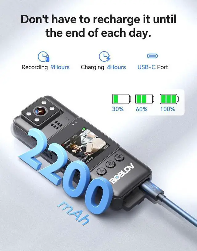 Alt view image 4 of 7 - Body Camera with Video and Audio Recording 256G A23 Compact Bodycam up to 9 Hours Long Battery Life -360°Clips and Night Vision for Bike, Hiking, Walking Easy-to-Use