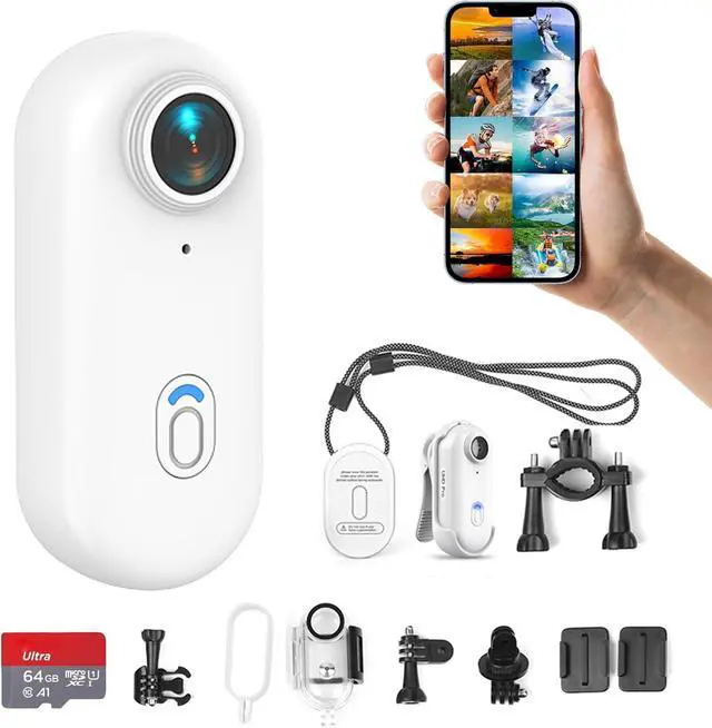 Main image of H8 64GB 4K Thumb Action Camera, Mini Body Cameras, Wearable Pocket Vlogging Camera, Multiple Accessory Mount Anywhere Small Portable Hands-Free Helmet Cam for Work, Cycling, Travel, Pet Walking(White