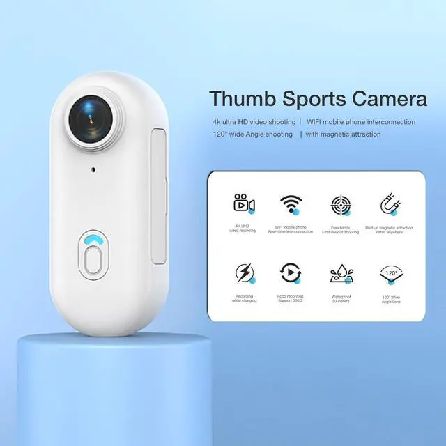 Alt view image 2 of 7 - H8 64GB 4K Thumb Action Camera, Mini Body Cameras, Wearable Pocket Vlogging Camera, Multiple Accessory Mount Anywhere Small Portable Hands-Free Helmet Cam for Work, Cycling, Travel, Pet Walking(White