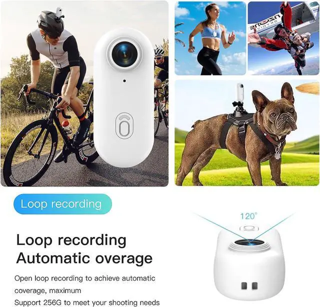 Alt view image 4 of 7 - H8 64GB 4K Thumb Action Camera, Mini Body Cameras, Wearable Pocket Vlogging Camera, Multiple Accessory Mount Anywhere Small Portable Hands-Free Helmet Cam for Work, Cycling, Travel, Pet Walking(White