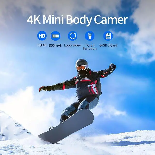 Alt view image 2 of 7 - Mini Body Camera 64GB, 4K 30FPS Action POV Camcorder, Wearable Body Worn Cam with Audio and Video Recording, Hands Free Sports Camera with Magnetic Back Clip for Traveling Vlogging Cycling