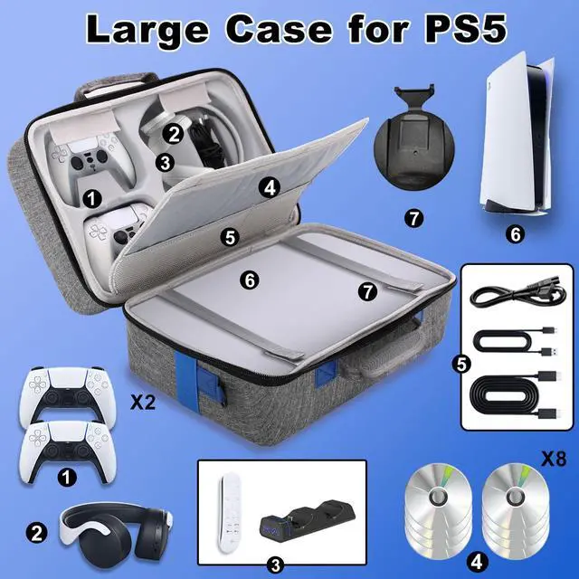 Alt view image 2 of 7 - Hard Shell Carrying Case for PS5, Portable Protective Travel Case for PS5, Large Capacity Storage Bag for  5 Compatible for Console Controller,Disk Headset Base (Grey)