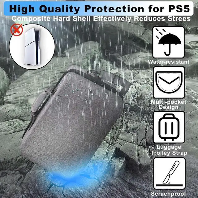 Alt view image 4 of 7 - Hard Shell Carrying Case for PS5, Portable Protective Travel Case for PS5, Large Capacity Storage Bag for  5 Compatible for Console Controller,Disk Headset Base (Grey)