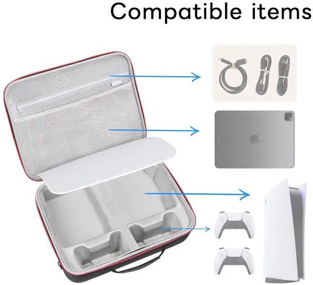 Alt view image 4 of 7 - Hard Case for  5 Pro,Travel Protective Case for PS5 Pro Console,Controller x2,Charger x1,Portable Screen x1,Game Discs and other Accessories