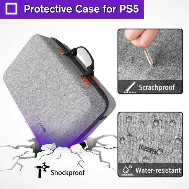 Alt view image 2 of 7 - Hard Shell Carrying Case Compatible with PS5, PS5 Pro, Travel Protective Bag Suitable for  5 Digital Edition, Console, Controllers, Headset and Gaming Accessories, Grey