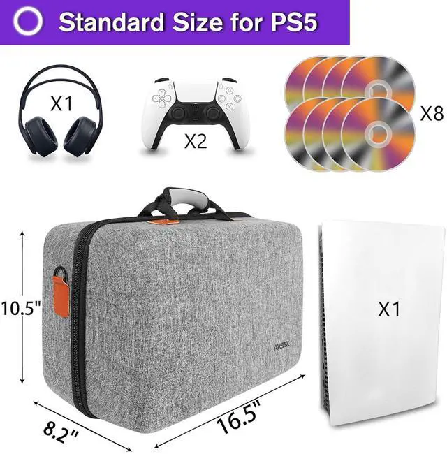 Alt view image 3 of 7 - Hard Shell Carrying Case Compatible with PS5, PS5 Pro, Travel Protective Bag Suitable for  5 Digital Edition, Console, Controllers, Headset and Gaming Accessories, Grey