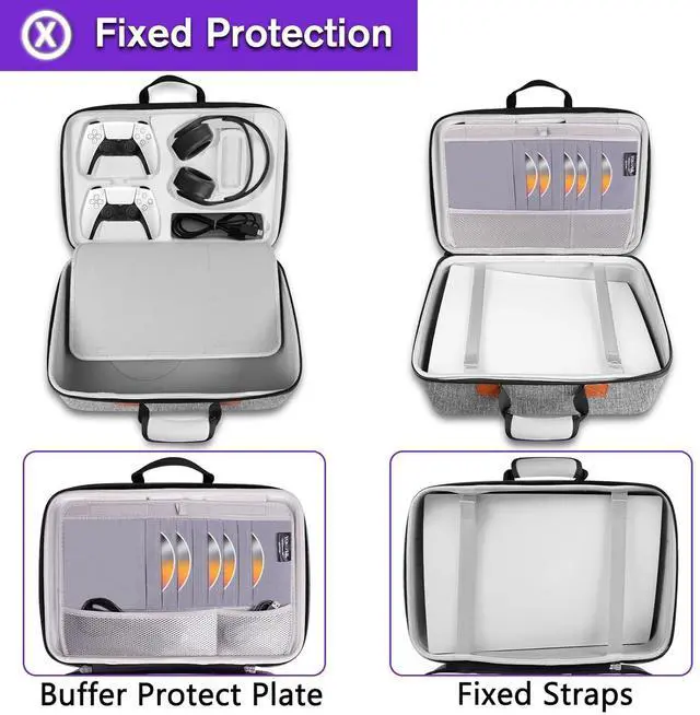 Alt view image 4 of 7 - Hard Shell Carrying Case Compatible with PS5, PS5 Pro, Travel Protective Bag Suitable for  5 Digital Edition, Console, Controllers, Headset and Gaming Accessories, Grey