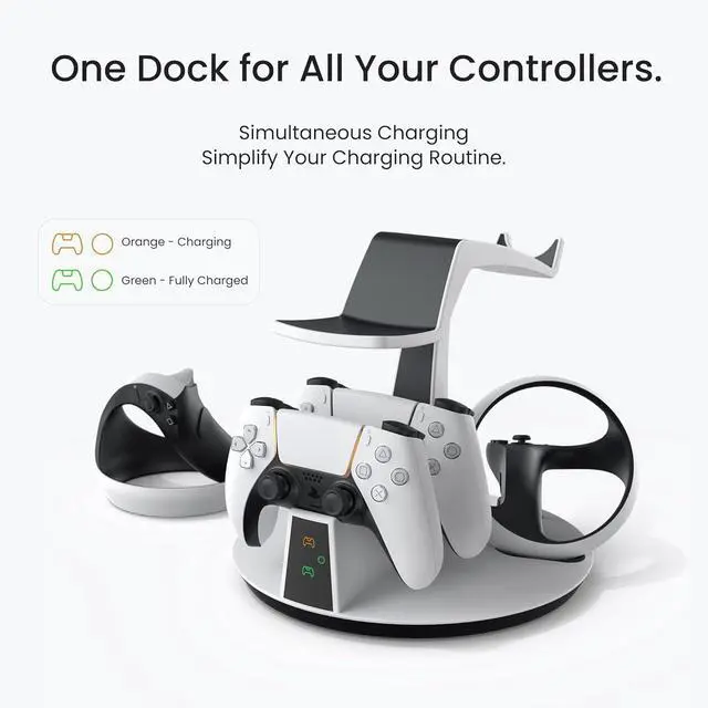 Alt view image 3 of 7 - D2 3-in-1 Controller Charging Station for PSVR2 and PS5 with VR Display Stand and LED-Charging Indicator