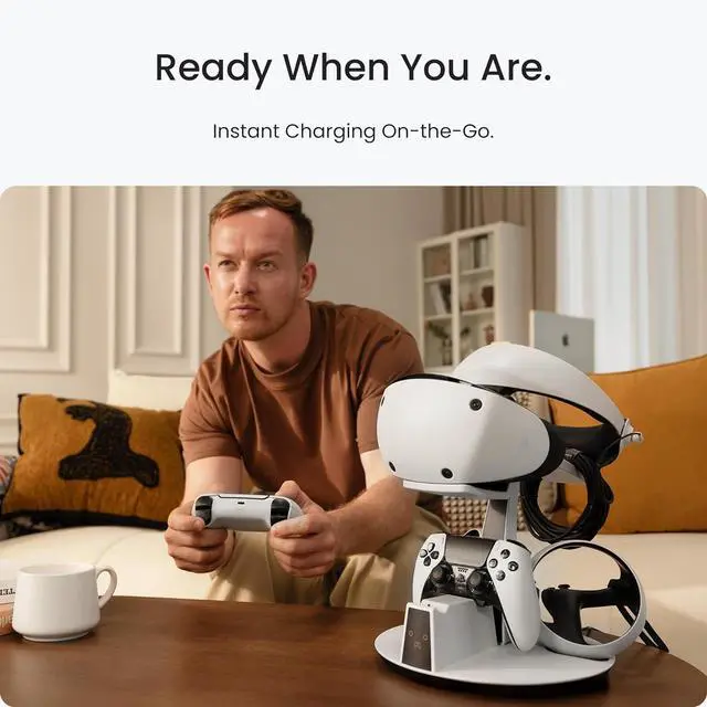 Alt view image 6 of 7 - D2 3-in-1 Controller Charging Station for PSVR2 and PS5 with VR Display Stand and LED-Charging Indicator