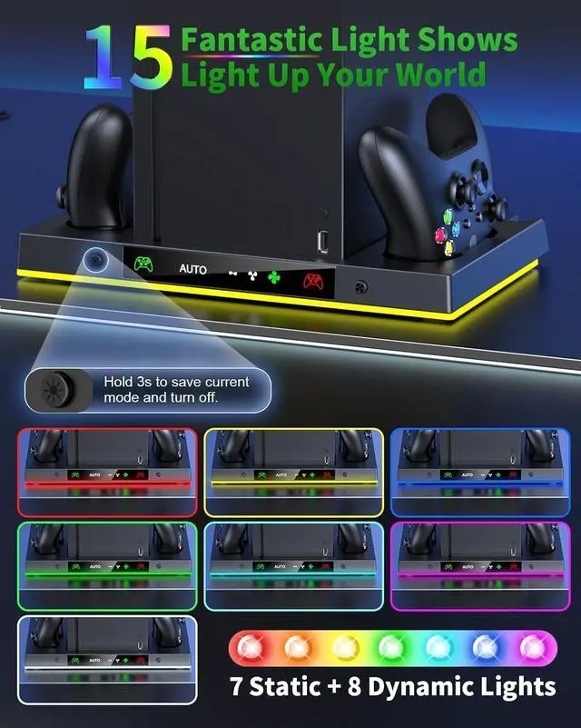 Alt view image 3 of 7 - AI Auto Cooling Fan with Charging Stand Accessories for Xbox Series X with High Power, Wireless Dual Charger Station for Xbox X Controller, 2*1400mAh Rechargeable Batteries, Disc Game Storage