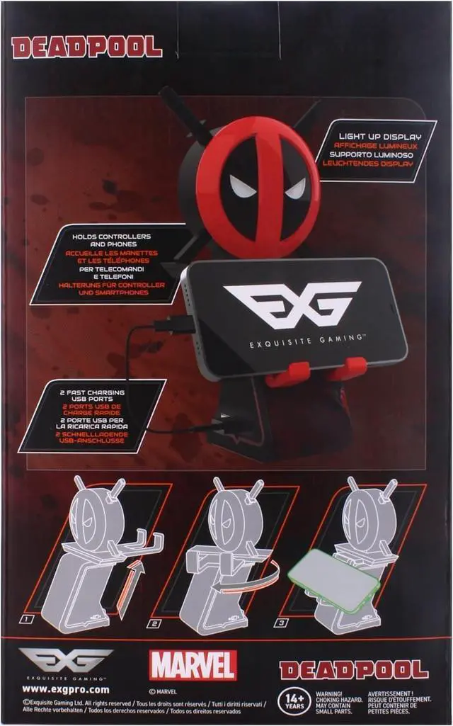Alt view image 3 of 5 - Cable Guys LED Ikons: Marvel Deadpool - Phone & Controller Holder - Light Up Gaming Controller / Mobile Phone / Device Holder, Includes 4' Charging Cable