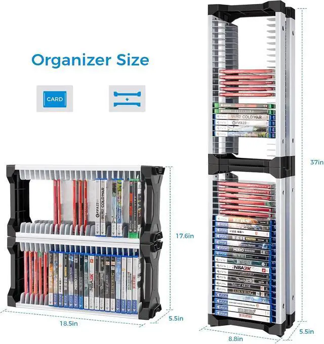 Alt view image 3 of 7 - Game Storage Tower - 48 Games Video Game Organizer & Holder with 2 Controller Hooks, Universal Video Game Storage Compatible with PS5/PS4/Xbox/Switch46