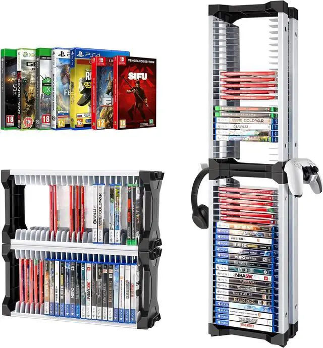 Main image of Game Storage Tower - 48 Games Video Game Organizer & Holder with 2 Controller Hooks, Universal Video Game Storage Compatible with PS5/PS4/Xbox/Switch46
