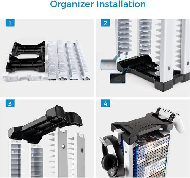 Alt view image 4 of 7 - Game Storage Tower - 48 Games Video Game Organizer & Holder with 2 Controller Hooks, Universal Video Game Storage Compatible with PS5/PS4/Xbox/Switch46