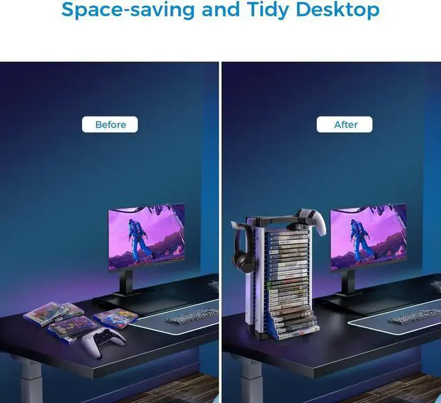 Alt view image 5 of 7 - Game Storage Tower - 48 Games Video Game Organizer & Holder with 2 Controller Hooks, Universal Video Game Storage Compatible with PS5/PS4/Xbox/Switch46