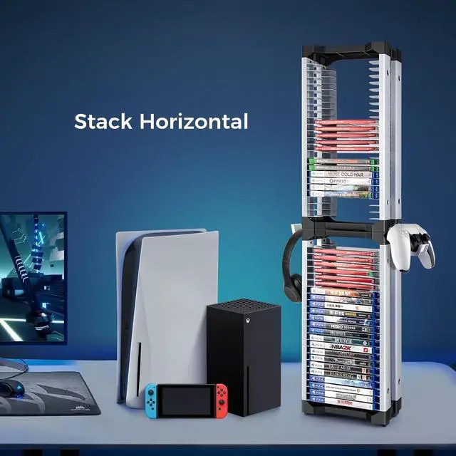 Alt view image 6 of 7 - Game Storage Tower - 48 Games Video Game Organizer & Holder with 2 Controller Hooks, Universal Video Game Storage Compatible with PS5/PS4/Xbox/Switch46