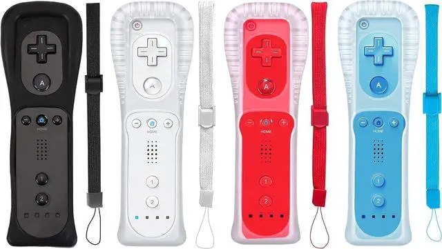 Main image of 4 Packs Classic Remote Controller Compatible for Wii Wii U Console, Gamepad with Soft Silicone Sleeve and Wrist Strap (Black+White+Red+Blue)