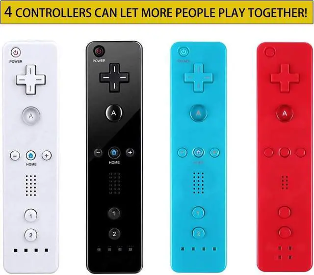 Alt view image 2 of 7 - 4 Packs Classic Remote Controller Compatible for Wii Wii U Console, Gamepad with Soft Silicone Sleeve and Wrist Strap (Black+White+Red+Blue)