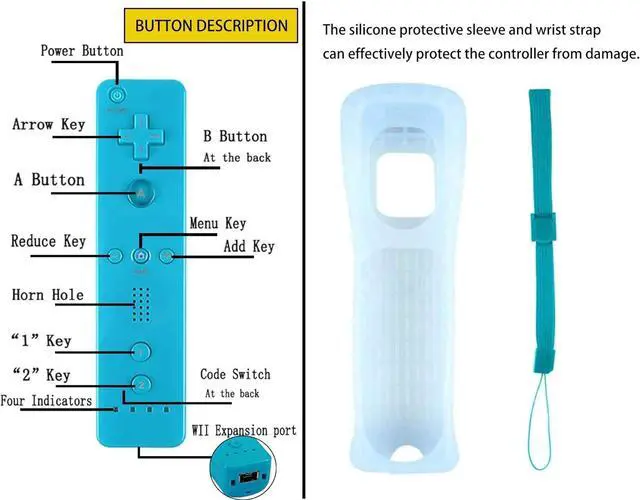 Alt view image 3 of 7 - 4 Packs Classic Remote Controller Compatible for Wii Wii U Console, Gamepad with Soft Silicone Sleeve and Wrist Strap (Black+White+Red+Blue)