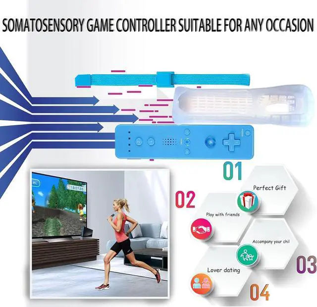 Alt view image 4 of 7 - 4 Packs Classic Remote Controller Compatible for Wii Wii U Console, Gamepad with Soft Silicone Sleeve and Wrist Strap (Black+White+Red+Blue)