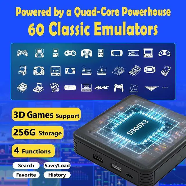 Alt view image 2 of 7 - All8bit G11 Pro Game Box,Built-in 100,000+ Games, 60 Emulators,Retro Gaming Console with 2.4g Wireless Dual Controllers,Retro Gamer Pro, HDMI Output,Plug & Play Video Games for TV