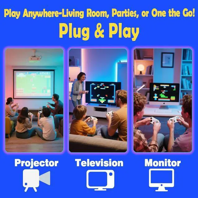 Alt view image 6 of 7 - All8bit G11 Pro Game Box,Built-in 100,000+ Games, 60 Emulators,Retro Gaming Console with 2.4g Wireless Dual Controllers,Retro Gamer Pro, HDMI Output,Plug & Play Video Games for TV