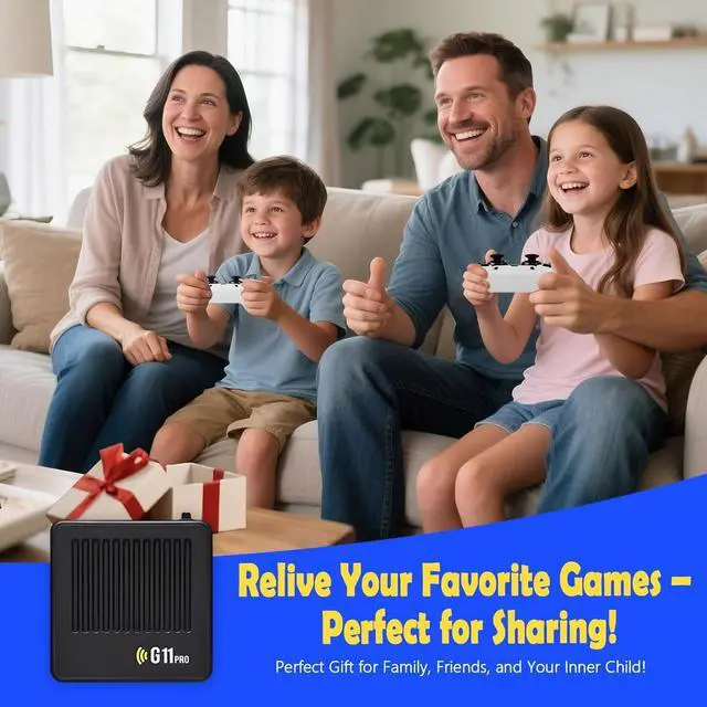 Alt view image 7 of 7 - All8bit G11 Pro Game Box,Built-in 100,000+ Games, 60 Emulators,Retro Gaming Console with 2.4g Wireless Dual Controllers,Retro Gamer Pro, HDMI Output,Plug & Play Video Games for TV