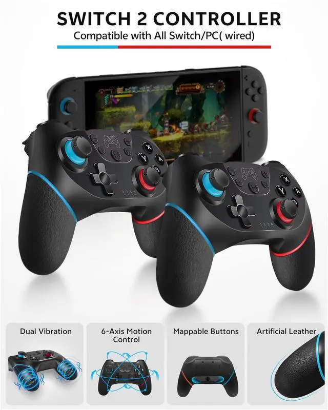 Alt view image 3 of 7 - Switch 2 Accessories Bundle for Nintendo 17-in-1: 2 Pro Controllers, Dockable Carrying Case, Screen Protector, Thumb Grip for Joycon Console Protective Cover Shell Steering Wheel 2025 Switch2 Game Kit