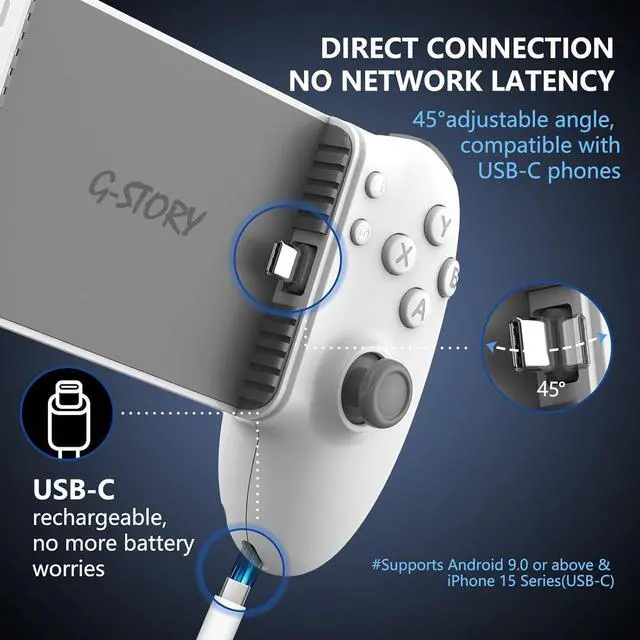 Alt view image 6 of 7 - Mobile Gaming Controller USB-C Bluetooth for Android Dual Hall Joysticks Ergonomic
