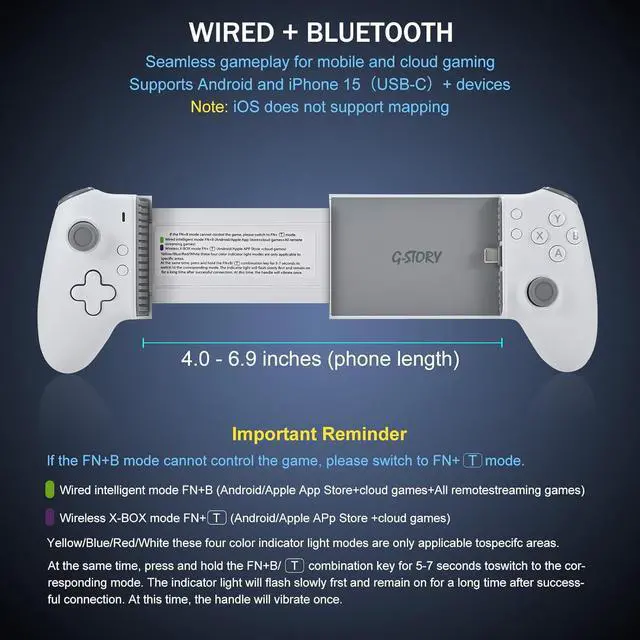 Alt view image 4 of 7 - Mobile Gaming Controller USB-C Bluetooth for Android Dual Hall Joysticks Ergonomic