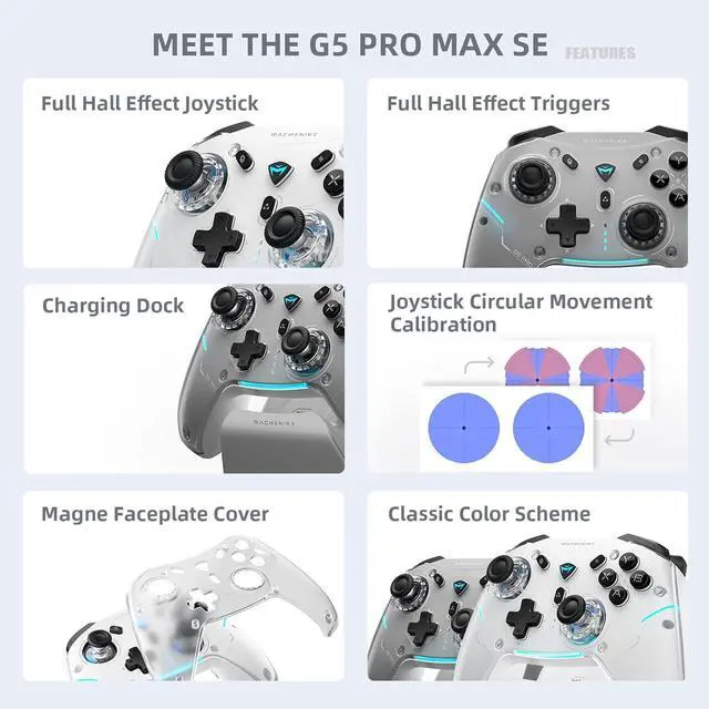 Alt view image 2 of 7 - G5PRO Max SE 1000HZ Wireless Gaming Controller for NS/PC/iOS/Android with Charging Dock,PC Controller Hall Effect Joystick?Triggers/Gyroscope,RGB Backlight [video game]