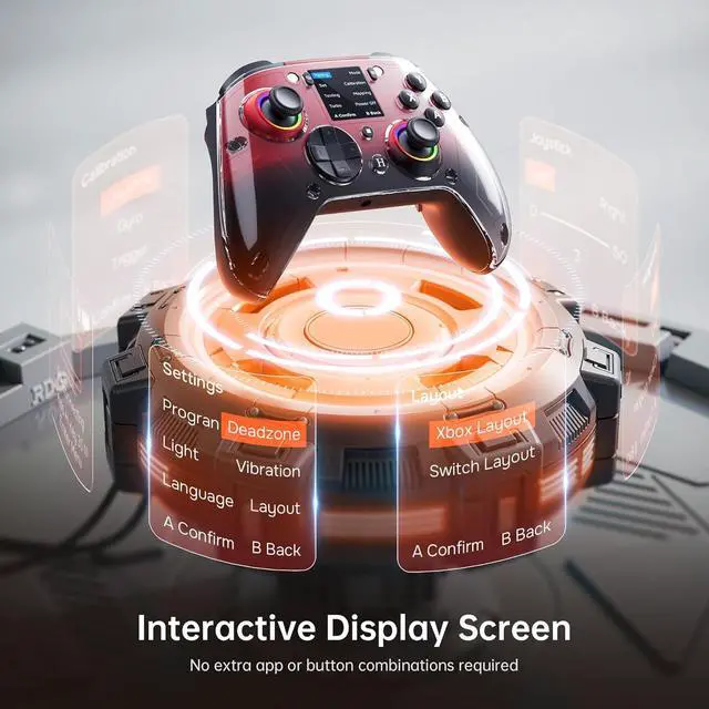 Alt view image 3 of 7 - G7 Wireless Gaming Controller with Interactive Screen, 1000Hz Polling Rate, Hall Joysticks & Triggers, 4 Programmable Buttons, Compatible with PC, Switch1, PS4, iOS, Android, Red
