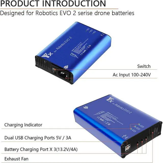 Alt view image 2 of 7 - Battery Charger for Autel Robotics EVO 2,II Pro V2 V3 Enterprise RTK,Dual Drone,Rapid Multi Parallel Charging Hub Accessories