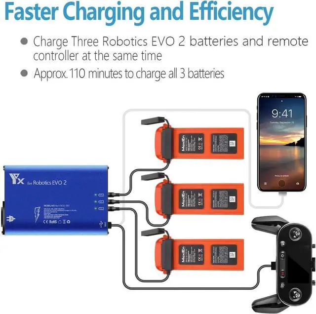 Alt view image 3 of 7 - Battery Charger for Autel Robotics EVO 2,II Pro V2 V3 Enterprise RTK,Dual Drone,Rapid Multi Parallel Charging Hub Accessories