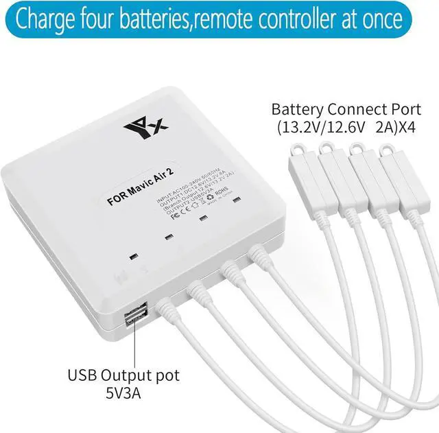 Alt view image 3 of 7 - Battery Charger forAir 2S,Mavic Air 2 Drone,6 in 1 Rapid Multi Charging Hub,Simultaneous Charge 4 Batteries and Remote Controller