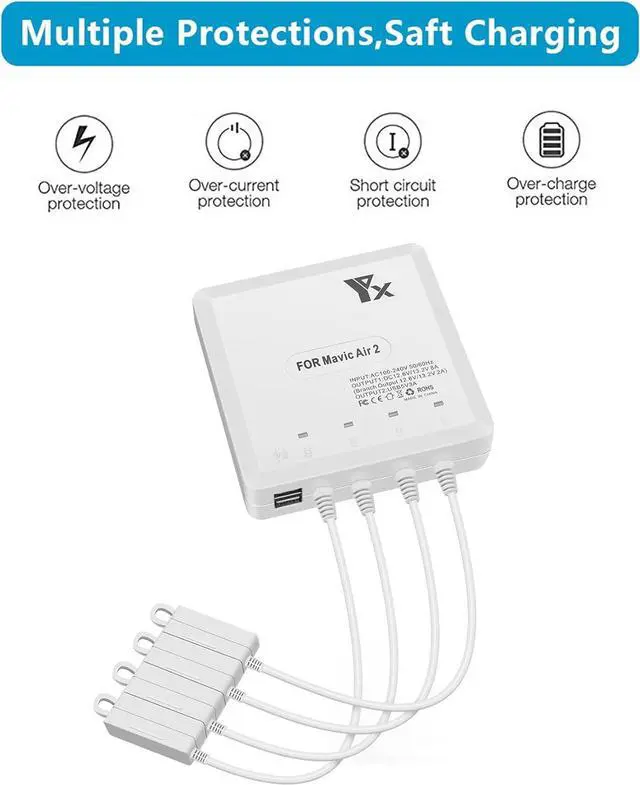 Alt view image 6 of 7 - Battery Charger forAir 2S,Mavic Air 2 Drone,6 in 1 Rapid Multi Charging Hub,Simultaneous Charge 4 Batteries and Remote Controller