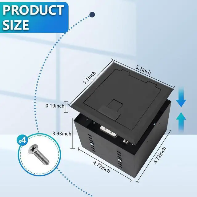 Alt view image 2 of 7 - Recessed Flat Hidden Socket Kit with 2 * 15A Receptacle4.8A*2 USB-A Ports +3-Port RJ45 Datacom Receptacle. Internal Height AdjustableCorrosive Resistant Hardware,Black