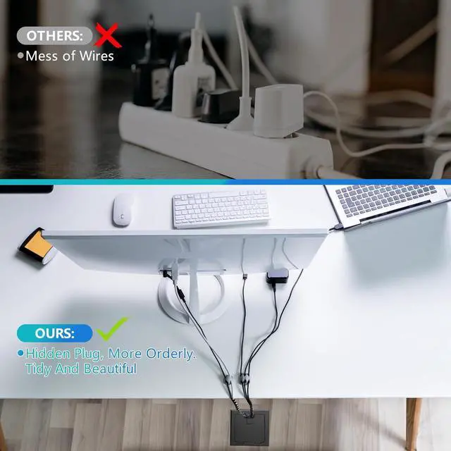 Alt view image 6 of 7 - Recessed Flat Hidden Socket Kit with 2 * 15A Receptacle4.8A*2 USB-A Ports +3-Port RJ45 Datacom Receptacle. Internal Height AdjustableCorrosive Resistant Hardware,Black