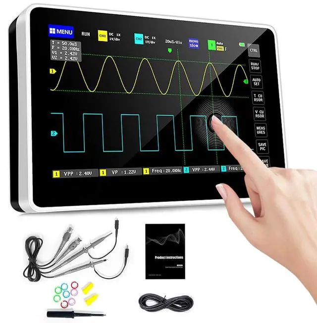 Main image of 1013D Plus Oscilloscope, Portable Handheld Tablet Oscilloscope with 100X High Voltage Probe, 2 Channel 100Mhz Bandwidth 7" TFT LCD Touch Screen 1GSa/s Sampling Rate
