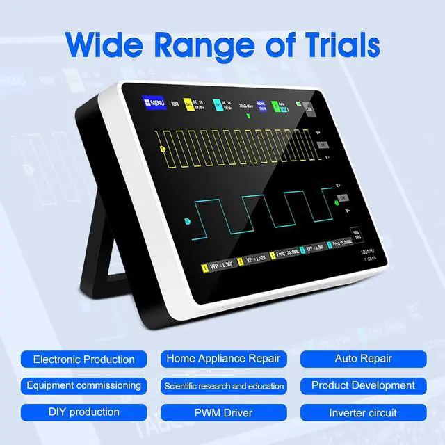 Alt view image 4 of 7 - 1013D Plus Oscilloscope, Portable Handheld Tablet Oscilloscope with 100X High Voltage Probe, 2 Channel 100Mhz Bandwidth 7" TFT LCD Touch Screen 1GSa/s Sampling Rate