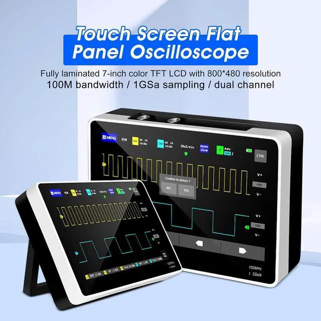 Alt view image 3 of 7 - 1013D Plus Oscilloscope, Portable Handheld Tablet Oscilloscope with 100X High Voltage Probe, 2 Channel 100Mhz Bandwidth 7" TFT LCD Touch Screen 1GSa/s Sampling Rate