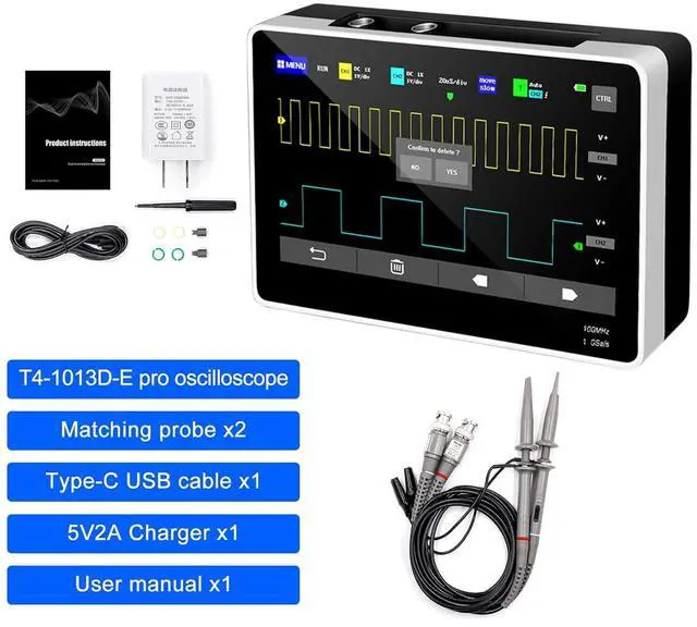 Alt view image 6 of 7 - 1013D Plus Oscilloscope, Portable Handheld Tablet Oscilloscope with 100X High Voltage Probe, 2 Channel 100Mhz Bandwidth 7" TFT LCD Touch Screen 1GSa/s Sampling Rate
