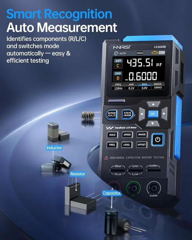 Alt view image 3 of 7 - LC1020E 100kHz LCR Meter, 19,999 Counts Resistor Inductor Capacitor Tester, Auto Component Detect, Measures ESR/Q/D//X, 2.8 Color TFT, Dual Parameter Display, Sorting & Open/Short Calibration