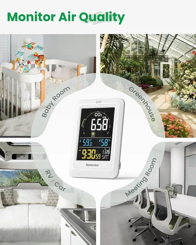 Alt view image 7 of 7 - CO2 Monitor, Indoor Air Quality Meters, Carbon Dioxide Detector with Voice Alert, Large Display CO2 Tester, Temperature Humidity Sensor, Alarm Clock for Home, RV, Grow Tents, White