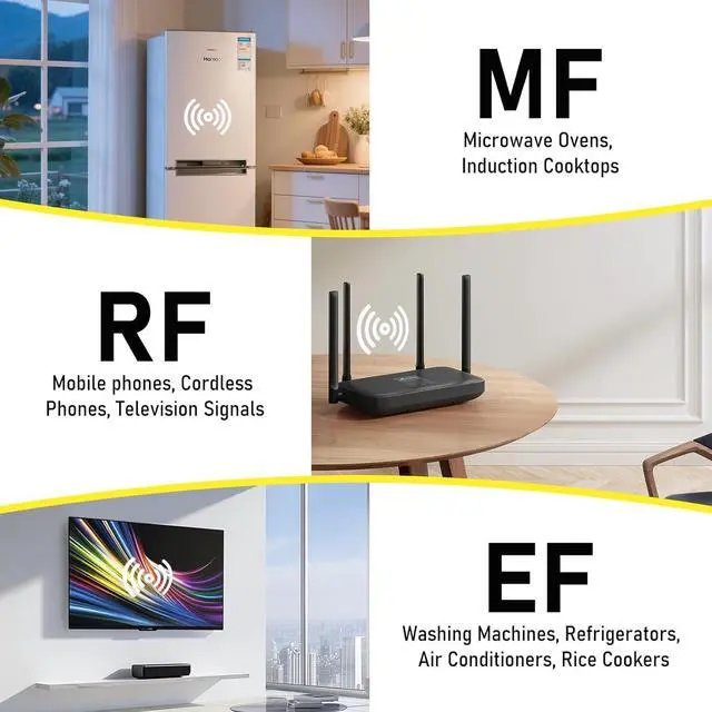 Alt view image 5 of 7 - 3-in-1 EMF Detector, Electromagnetic Radiation Meter for EF MF RF Electric Magnetic Radio Field, Clip-On Portable Rechargeable Battery Operated Reader for Microwave Home Office, BH-W01