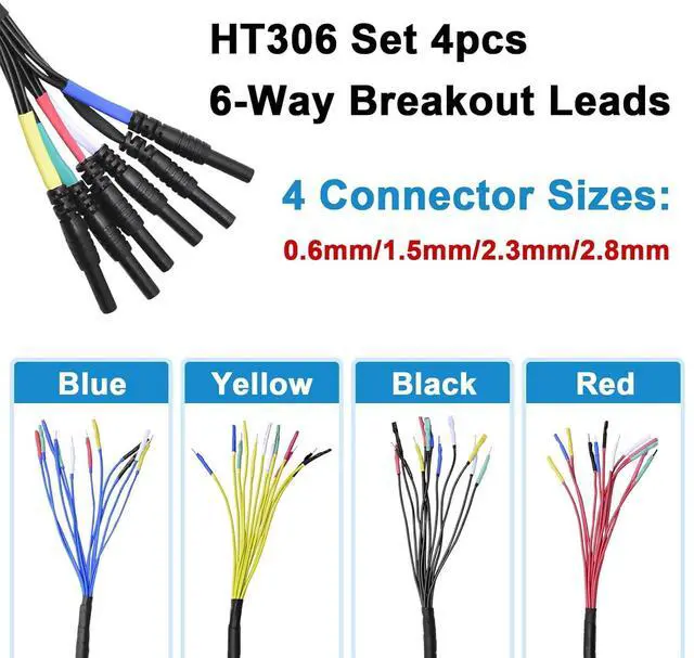 Alt view image 2 of 7 - HT306 4 Connectors Sizes Universal Breakout Leads, 6 Channel Test Lead Set for Automotive Oscilloscope Diagnostic, 0.6 mm, 1.5 mm, 2.3 mm and 2.8 mm