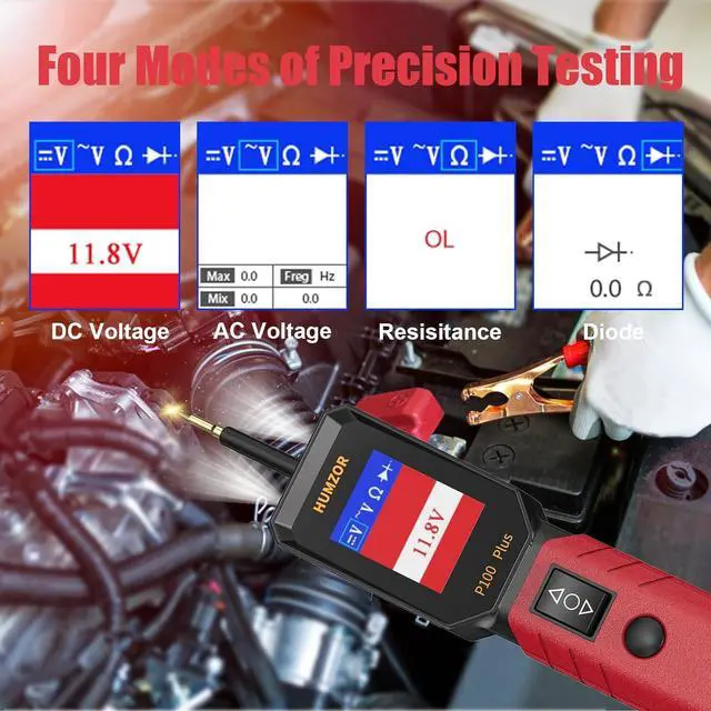 Alt view image 2 of 6 - P100 Pro+ Automotive Circuit Tester Power Circuit Probe Tool with 40FT Cable & Tilt Screen  4 Modes Diode Test Overload Protection12/24V Electrical Open Short Circuit Finder for 99% Cars