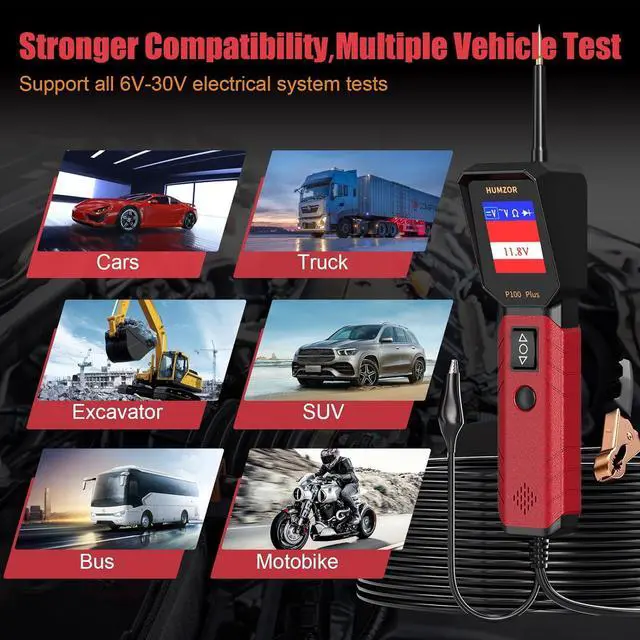 Alt view image 6 of 6 - P100 Pro+ Automotive Circuit Tester Power Circuit Probe Tool with 40FT Cable & Tilt Screen  4 Modes Diode Test Overload Protection12/24V Electrical Open Short Circuit Finder for 99% Cars