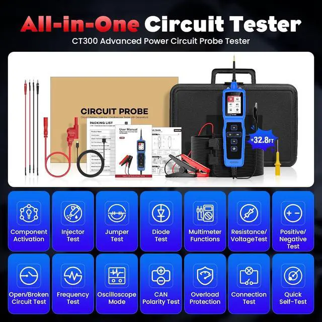 Alt view image 2 of 7 - Circuit Tester Automotive, Power Circuit Probe Tester, Car Fuse Tester, 0-80V DC Test Light Automotive Short Circuit Finder, CT300 Auto Electrical Circuit Tester, Automotive Tool
