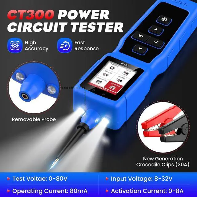 Alt view image 3 of 7 - Circuit Tester Automotive, Power Circuit Probe Tester, Car Fuse Tester, 0-80V DC Test Light Automotive Short Circuit Finder, CT300 Auto Electrical Circuit Tester, Automotive Tool